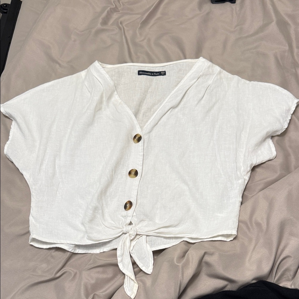 White Button-Down Tie-Front Women's Top